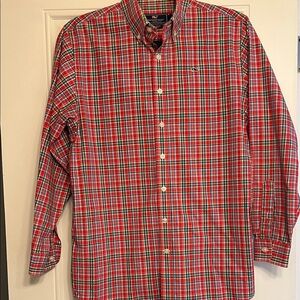Vineyard Vines Boy’s Red and Green Plaid Button-Down Shirt. Like new!